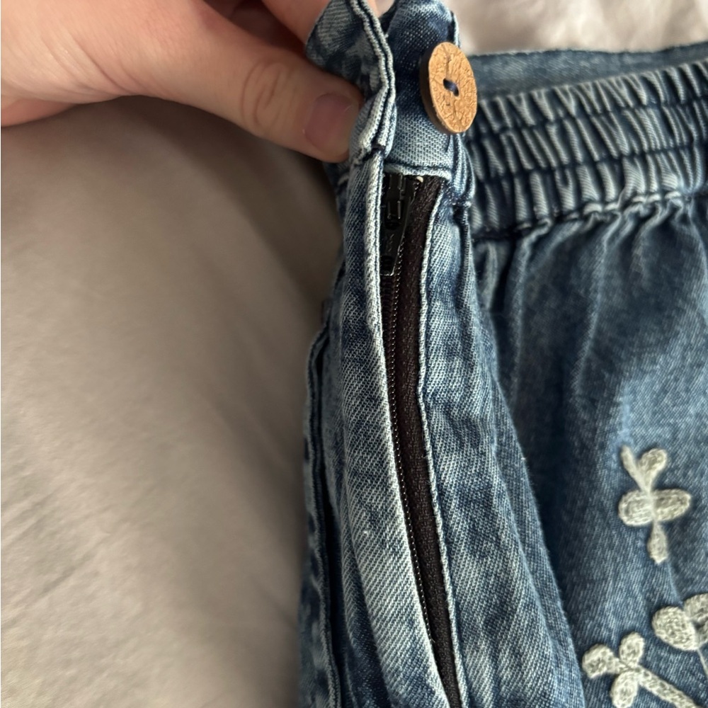 Embroidered Denim High Rise Maxi Skirt. - Picture 7 of 12